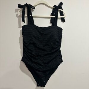 H&M Ruched Black One Piece Swimsuit